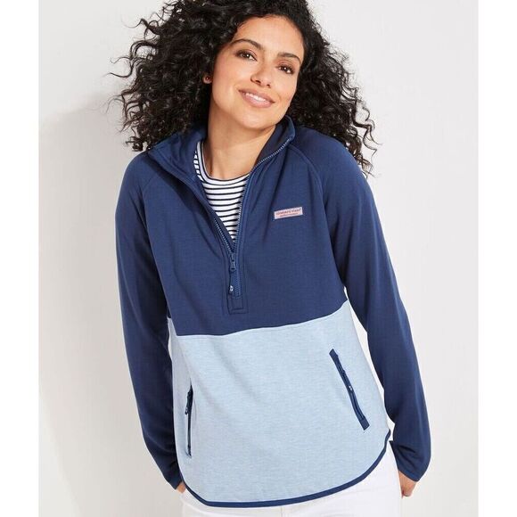 Vineyard Vines Dreamcloth Color-Blocked Half-Zip Shep Shirt Blue Navy Size XS - Picture 2 of 7